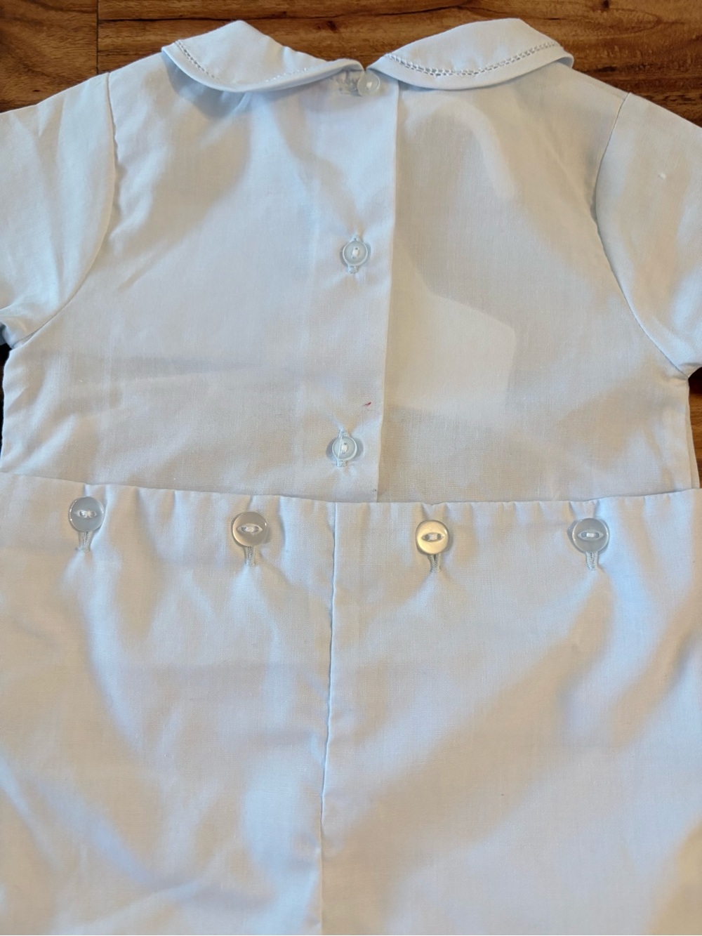 NWT Petit Ami Baby Blue Boys Smocked Button On Jon Jon Romper 6 Months 1 Piece - Picture 9 of 9